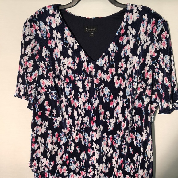Connected Apparel Navey with Flora lPlus Size Short Sleeve Dress Size 2X - Picture 4 of 10